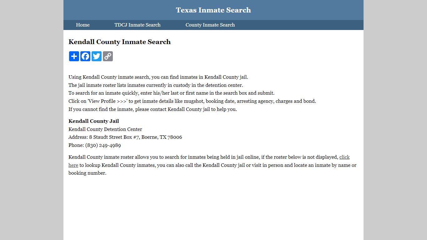 Kendall County Inmate Search